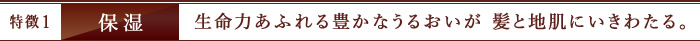 特徴1　保湿　生命力あふれる豊かなうるおいが 髪と地肌にいきわたる。